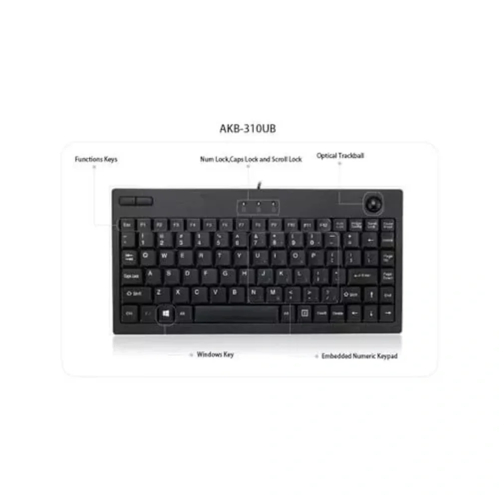 Adesso AKB-310UB - Mini Trackball USB Keyboard, Black
